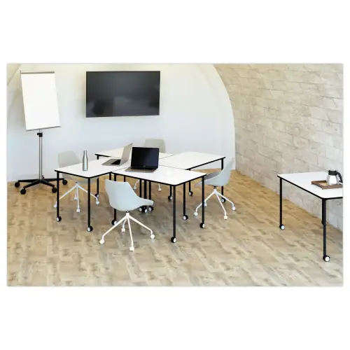 Table roulante FEX OFFICE 116 x 50 cm Blanc pieds noirs mont&eacute;e 