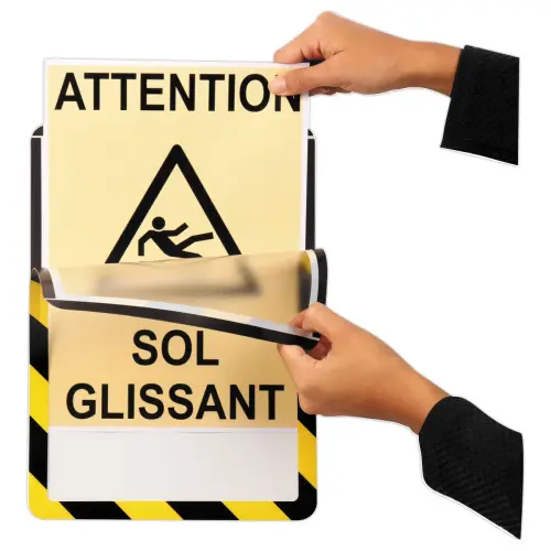 2 Pochettes d'affichage magnétiques Security A4 Jaune/noir DJOIS