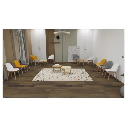 Table basse unie upcycl&eacute;e couleur camel mont&eacute;e 