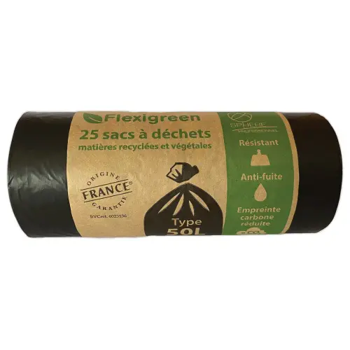 25 Sacs Flexigreen 50L à liens traditionnels - Noir