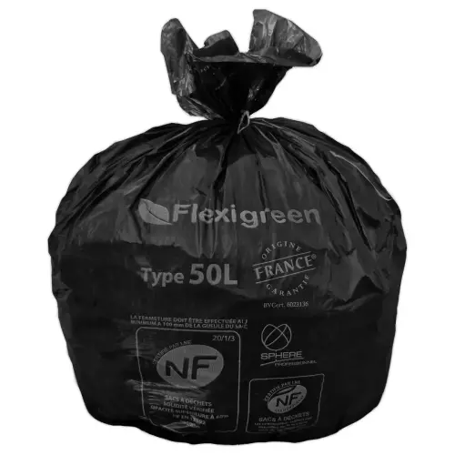 25 Sacs Flexigreen 50L à liens traditionnels - Noir