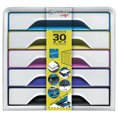 Module de classement 5 tiroirs SMOOVE 5 couleurs