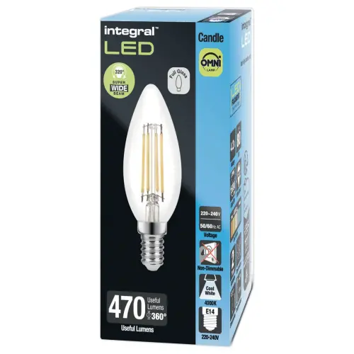 Ampoule Omni filament LED flamme E14 4,2W 470LM 4000K claire
