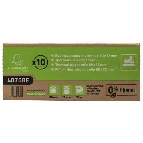 10 bobines thermiques 80x72mm - 76m - 48g/m2