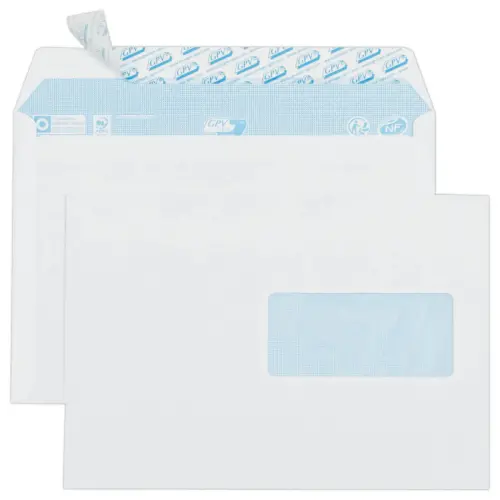 50 enveloppes blanches C5 - 80g - fenêtre 45x100 - bande siliconée - GPV