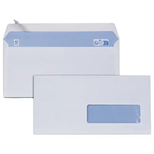 500 enveloppes blanches 110x220 mm 75g fenêtre 35x100 bande siliconée