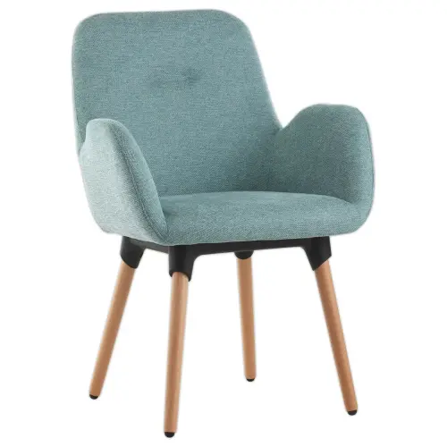 2 Fauteuils Tissu bleu 4 pieds bois vernis mont&eacute;s 