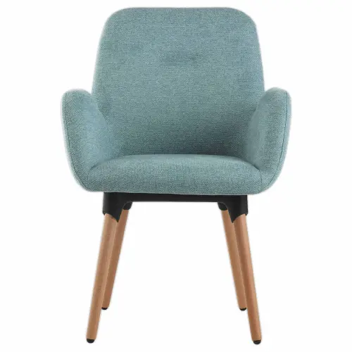 2 Fauteuils Tissu bleu 4 pieds bois vernis mont&eacute;s 