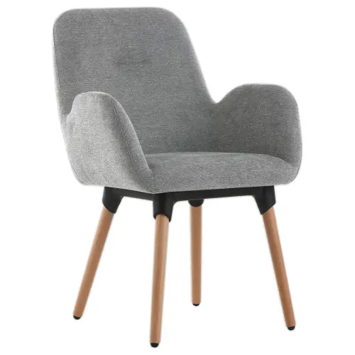 2 Fauteuils Tissu gris 4 pieds bois vernis mont&eacute;s 