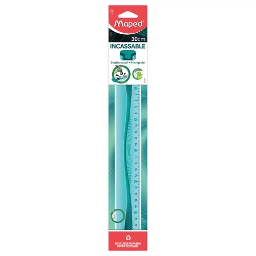 R&egrave;gle plate incassable - 30 cm - Bleu ou vert - Maped 