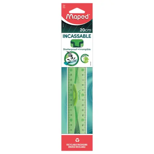 Double-décimètre incassable - 20 cm - Bleu ou vert - Maped