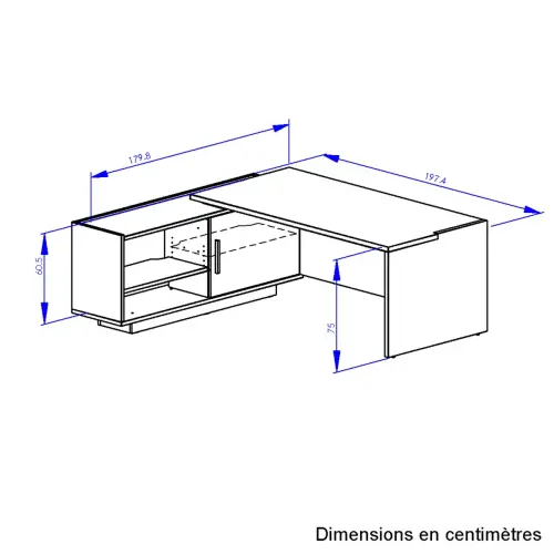 Bureau BARI Retour droit 180 cm chêne structuré / blanc monté