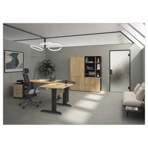 Bureau BREST 140 cm chêne du bocage anthracite pieds en métal monté