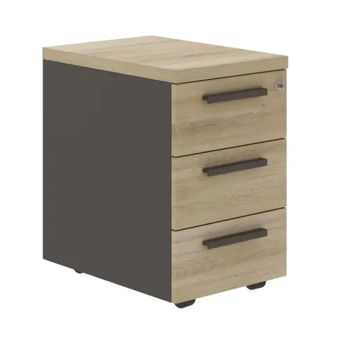 Caisson mobile 3 tiroirs BREST chêne du bocage anthracite monté
