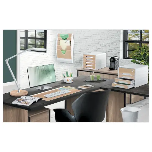 Lampe de bureau LED Giant silva blanc avec socle bois