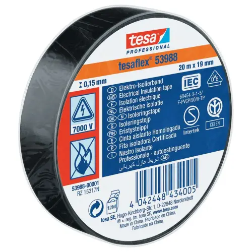 Ruban d'isolation PVC souple 20m X 19mm noir 