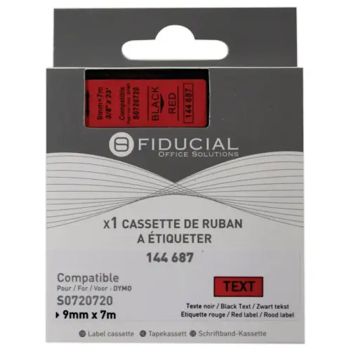Ruban K7 pour titreuse DYMO S0720720 9mm rouge impression noire 
