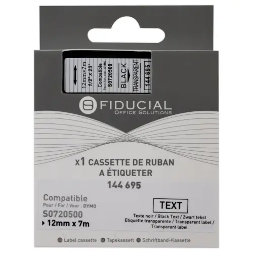 Ruban K7 pour titreuse DYMO S0720500 12mm transparent impression noire