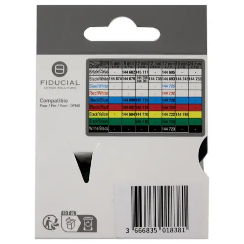 Ruban K7 pour titreuse DYMO S0720500 12mm transparent impression noire