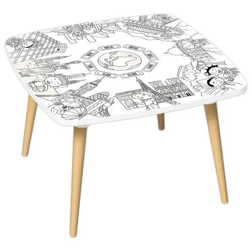 Table basse KIDS décor monument gris blanc 60x60