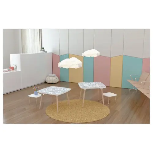 Table basse KIDS décor monument gris blanc 60x60