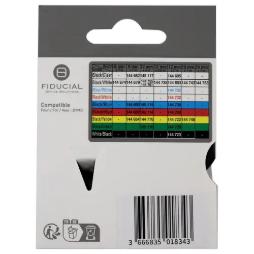 Ruban K7 pour titreuse DYMO S0720540 12mm blanc impression bleue