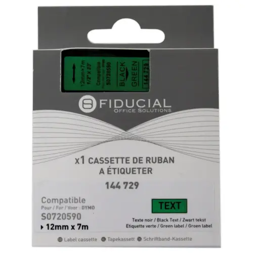 Ruban K7 pour titreuse DYMO S0720590 12mm vert impression noire 