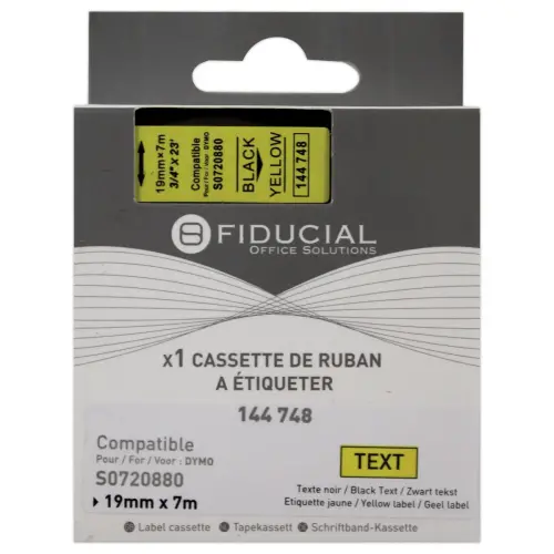 Ruban K7 pour titreuse DYMO S0720880 19mm jaune impression noire