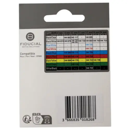 Ruban K7 pour titreuse DYMO S0721510 12 mmx4 m imp noire / blanc