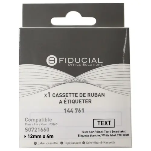 Ruban K7 pour titreuse DYMO S0721660 12mmx4 m blanc impression noire 