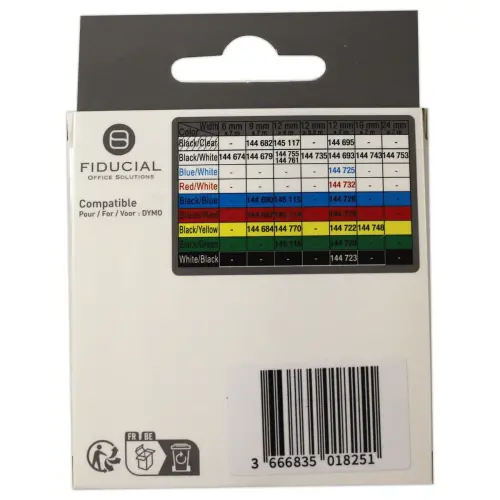 Ruban K7 pour titreuse DYMO S0721660 12mmx4 m blanc impression noire 