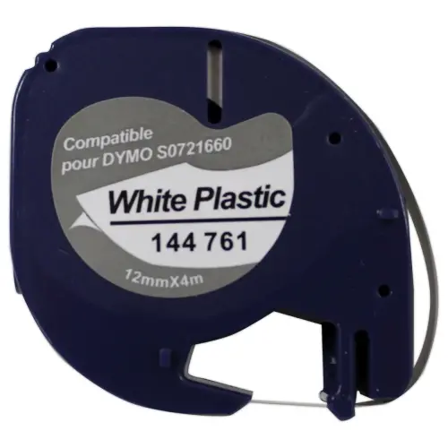 Ruban K7 pour titreuse DYMO S0721660 12mmx4 m blanc impression noire 