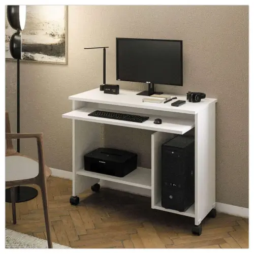 Bureau compact informatique blanc L 92x P 45 cm monté