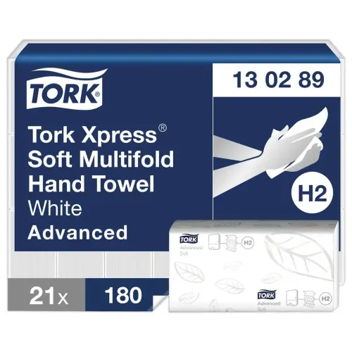 21 Essuie-mains interfoliés doux H2 - Blanc - Tork
