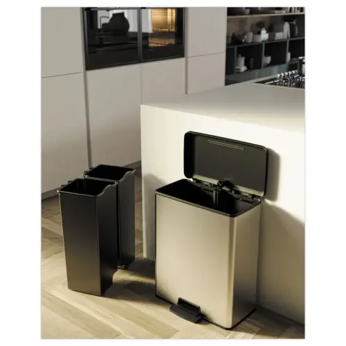 Poubelle Decobin rectangulaire duo 26l+26l décor métal