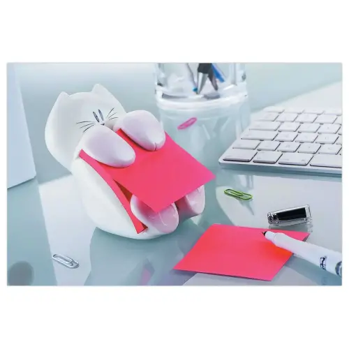 Dévidoir Post-it Super Sticky Z-Notes chat + bloc Coquelicot 76x76 mm