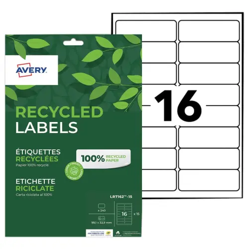 15 planches &eacute;tiquettes recycl&eacute;es blanches99,1 x 33,9 mm 