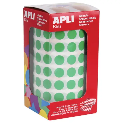 Rouleau de 5192 pastilles gommettes rondes - &Oslash; 10,5 mm - Vert - Apli 