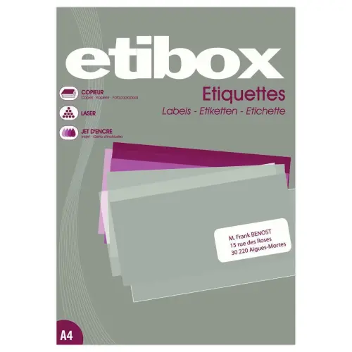100 Étiquettes MU ETIBOX coins carrés 52,5x29,7 mm 4000 étiq/boîte