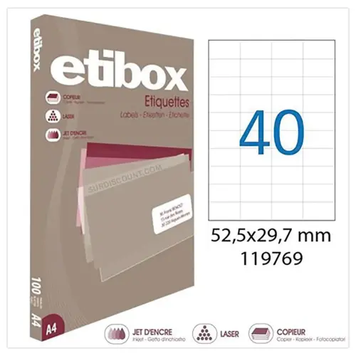 100 Étiquettes MU ETIBOX coins carrés 52,5x29,7 mm 4000 étiq/boîte