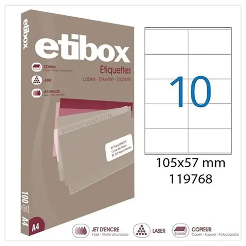 100 Planches d'&eacute;tiquettes MU Etibox coins carr&eacute;s 105x57 mm 1000 &eacute;tiq/bo&icirc;te 