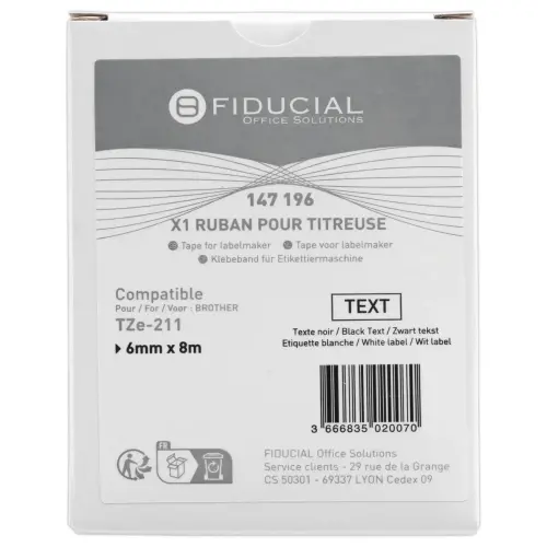 Ruban comp BROTHER TZE 211 6mm blanc impression noire