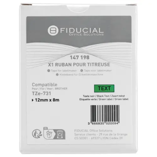 Ruban comp BROTHER TZE 731 12mm vert impression noire 