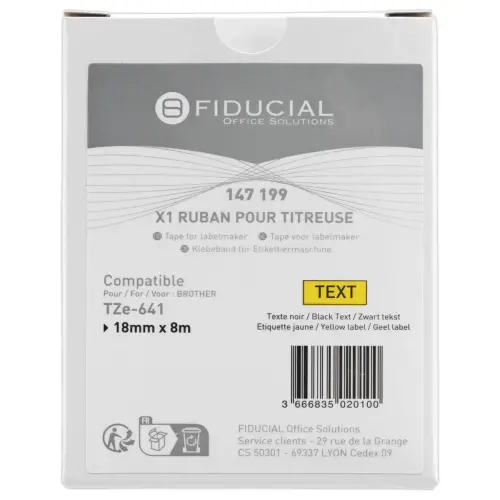 Ruban comp BROTHER TZE 641 18mm jaune impression noire