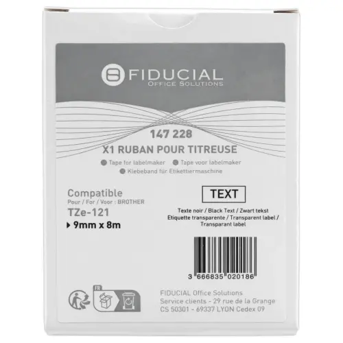 Ruban comp BROTHER TZE 121 9mm transparent impression noire