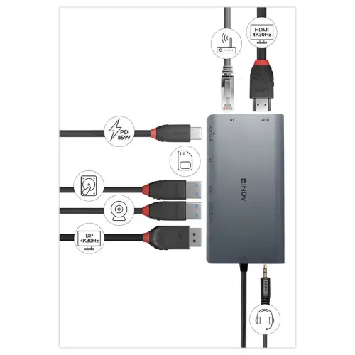 Mini Docking Station USB C - Pour Laptop - 100W - LINDY 