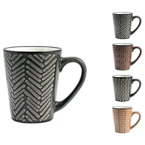 6 Mug gres ethnic assorti 30 cl 