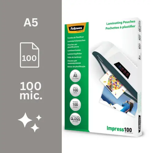 100 Pochettes de plastification mates - A5 - Recyclées - Fellowes