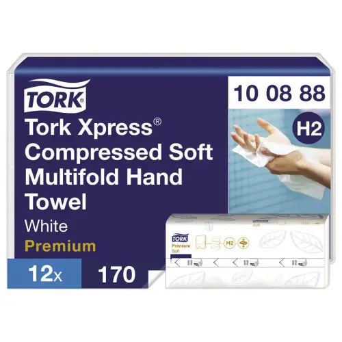 12 Essuie-mains interfoliés doux compressés Xpress - Blanc - TORK