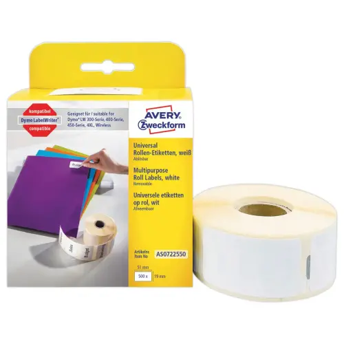 Rouleau de 500 étiquettes blanches 51x19 mm pour DYMO LW 450